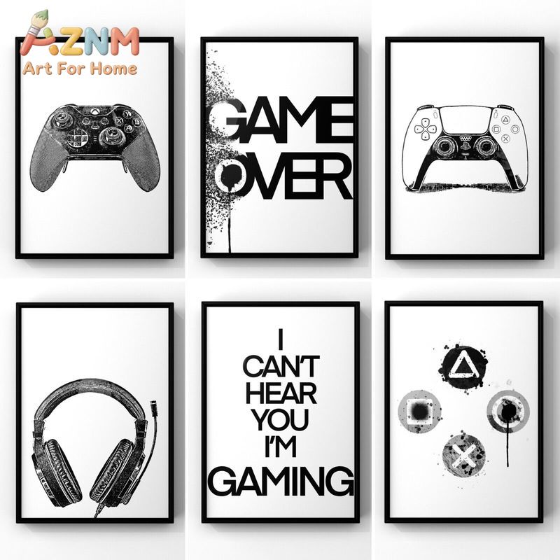 Gaming Accessories For Room - AZNM Schwarz-Weiß Gaming Leinwand Wandbild Spielcontroller